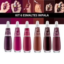 Kit de Esmaltes Impala 6 Cores Tons Escuros Roxo Marrom Rosa Kit de Esmaltes Impala 6 Cores Tons Escuros Roxo Marrom Rosa