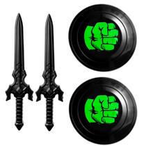 Kit de Espadas e Escudos Guerreiro Infantil Super Heróis Monstro Verde