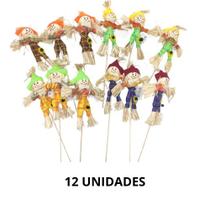 Kit De Espantalhos De Palha C/ Palito Para Festas Junina Pequenos