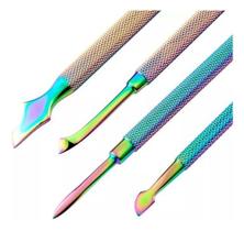Kit De Estojo Com 4 Espátulas Inox Furta-cor Para Unhas