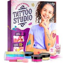 Kit de estúdio de tatuagem temporário Pretty Me com glitter e metal Kit de estúdio de tatuagem temporário Pretty Me com glitter e metal