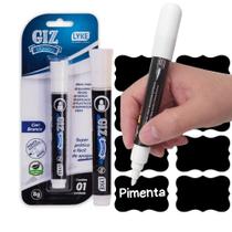 Kit de Etiquetas Adesivas em Vinil Preta 4x2 cm + Caneta Branca de Giz Líquido 30 Un