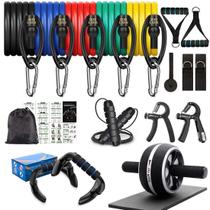 Kit de Exercícios 8 em 1 com Bandas de Resistência, Abdominal Wheel, Barra de Push-up e Mais