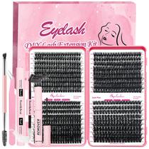 Kit de extensão de cílios Qiveaory DIY Fluffy Lash 684 unidades em cachos Kit de extensão de cílios Qiveaory DIY Fluffy Lash 684 unidades em cachos