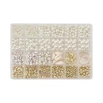 Kit De Fabricação De Joias Com Pérolas Imitadas Douradas 1550 Peças Com Contas Espaçadoras, Letras
