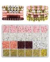 Kit de fabricação de pulseiras ClaBead Clay Beads com contas douradas rosa
