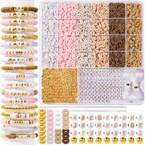 Kit de Fabricação de Pulseiras LEOBRO com Miçangas de Argila, Ouro e Letras