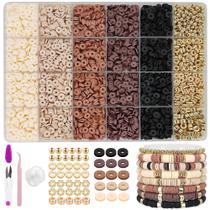 Kit de fabricação de pulseiras MIIIM Coffee Brown Clay Beads com miçangas douradas