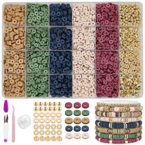 Kit de fabricação de pulseiras MIIIM Earth Tone Clay Beads com miçangas douradas