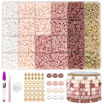 Kit de fabricação de pulseiras MIIIM Neutral Clay Beads com espaçador dourado Kit de fabricação de pulseiras MIIIM Neutral Clay Beads com espaçador dourado