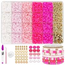 Kit de fabricação de pulseiras MIIIM Pink Clay Beads com contas espaçadoras douradas