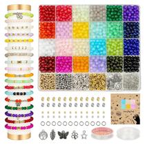 Kit de fabricação de pulseiras Sistenia, contas de vidro de 6 mm, 1400 unidades, 24 cores Kit de fabricação de pulseiras Sistenia, contas de vidro de 6 mm, 1400 unidades, 24 cores