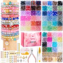 Kit de fabricação de pulseiras UFU, contas de vidro de 8 mm, mais de 1540 unidades, 62 cores