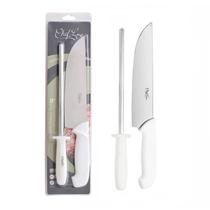 Kit de Faca e Chaira Inox 8" Chef Line - Conjunto do Assador