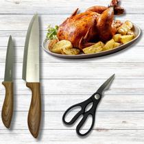 Kit De Facas 4 Peças Já Afiada Inox Tesoura E Descascador Durabilidade Cozinha