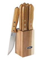 Kit De Facas Aço Inox Oster 7 Peças Para Churrasco Cepo De Madeira Hersden