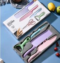Kit de facas colorida + tesoura+ descascador