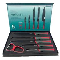 Kit De Facas Conjunto 6 Pçs Inox Com Descascador De Legumes Kit De Facas Conjunto 6 Pçs Inox Com Descascador De Legumes