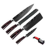 Kit de Facas de Chef Cozinha Profissional Japonesas em Aço Inox com Cabo de Madeira Amolador de Facas 3 Níveis Manual com Cabo Ergonômico