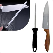 Kit De Facas E Afiador Aço Inox Para Churrasco 2 Peças Completo Linha Premium