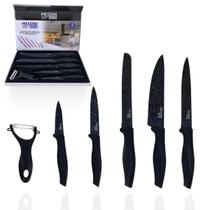 Kit De Facas E Descascador Profissional Inox Antiaderente Preto 6 Peças Premium Kit De Facas E Descascador Profissional Inox Antiaderente Preto 6 Peças Premium