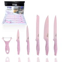 Kit De Facas E Descascador Profissional Inox Antiaderente Rosa 6 Peças Premium Kit De Facas E Descascador Profissional Inox Antiaderente Rosa 6 Peças Premium
