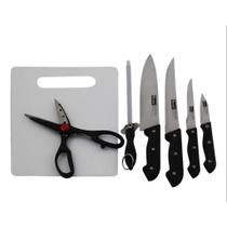 Kit de facas em aco inox profissional com tabua e chaira 7 pecas
