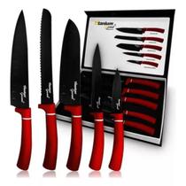 Kit de Facas Prime Chef Aço Inoxidável Titanium Gourmet Vermelha com 5 Peças Kit de Facas Prime Chef Aço Inoxidável Titanium Gourmet Vermelha com 5 Peças