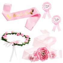 Kit de faixa de maternidade Xinnun, 5 peças, coroa de flores, rosa, chá de bebê