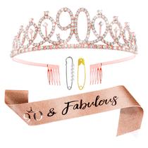 Kit de faixa e tiara de aniversário Abeillo Rose Gold 90º aniversário Kit de faixa e tiara de aniversário Abeillo Rose Gold 90º aniversário