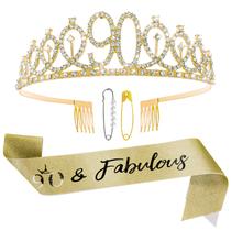 Kit de faixa e tiara para o 90º aniversário da Abeillo (dourado)