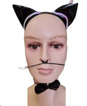 Kit de Fantasia Gatinha Arco c/ Orelhinha Bigodinho Gravata Kit de Fantasia Gatinha Arco c/ Orelhinha Bigodinho Gravata