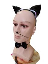 Kit De Fantasia Gatinha Arco Orelhinha Bigode Gravatinha Kit De Fantasia Gatinha Arco Orelhinha Bigode Gravatinha