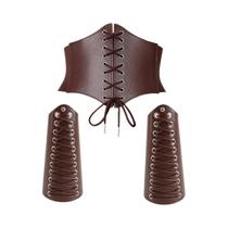 Kit De Fantasia Viking Medieval 3 Peças: Corset De Couro, Cinto E Luva De Couro Com Cadarço Kit De Fantasia Viking Medieval 3 Peças: Corset De Couro, Cinto E Luva De Couro Com Cadarço