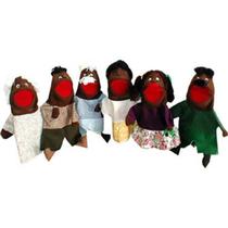 Kit de fantoches 3d em tecido: família negra - luqueta - 2