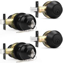 Kit de fechadura de porta Probrico Entry Knobs Front Door Flat Black, pacote com 2 Kit de fechadura de porta Probrico Entry Knobs Front Door Flat Black, pacote com 2