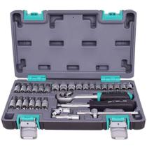 Kit de Ferramentas 1-4 Crv 29 Peças 1410055 com Soquetes e Chave Catraca em Maleta Plástica Stels Kit de Ferramentas 1-4 Crv 29 Peças 1410055 com Soquetes e Chave Catraca em Maleta Plástica Stels