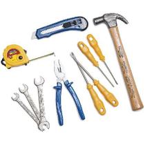 Kit de ferramentas 11 peças com martelo trena alicate estilete e chaves