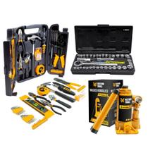 Kit de Ferramentas 129 peças com Macaco Hidráulico Garrafa 2 Toneladas e Jogo de soquete Fasterr