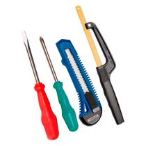 Kit de Ferramentas 4 Itens Tramontina: 1 Estilete, 1 Chave de Fenda, 1 Chave Philips, 1 Miniarco de Serra Kit de Ferramentas 4 Itens Tramontina: 1 Estilete, 1 Chave de Fenda, 1 Chave Philips, 1 Miniarco de Serra