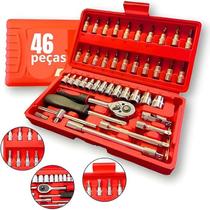Kit de Ferramentas 46 Peças Jogo de Soquetes Chave Allen Catraca Reversível Com Maleta de Ferramentas Profissional Aço Cromo Vanádio Torx Sextavado