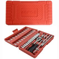 Kit De Ferramentas 46 Peças Jogo De Soquetes Chave Catraca Reversível Com Maleta Jogo De Ferramentas