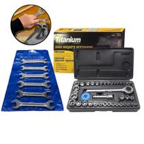 Kit de Ferramentas 46 peças Jogo De Soquetes Titanium + Jogo de Chave 6 A 22MM Fixa