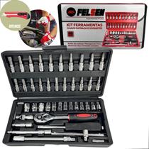 Kit de ferramentas chave catraca e soquetes profissional Cromo vanadio 46 peças melhor + Brinde