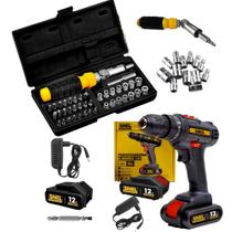 Kit de Ferramentas com Jogo de Bits e Soquetes Sextavado e Parafusadeira 12V