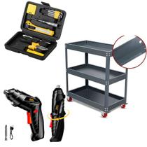 Kit de Ferramentas Completo com Parafusadeira Angular Carrinho de Ferramentas e Maleta com 11 Peças Kit de Ferramentas Completo com Parafusadeira Angular Carrinho de Ferramentas e Maleta com 11 Peças