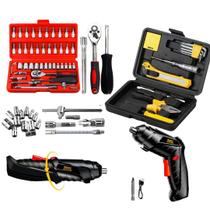 Kit de Ferramentas Completo Profissional - Parafusadeira, Jogo de Soquete e Jogo de Chave Catraca Brinde: Jogo de Ferramentas 11 Peças Kit de Ferramentas Completo Profissional - Parafusadeira, Jogo de Soquete e Jogo de Chave Catraca Brinde: Jogo de Ferramentas 11 Peças