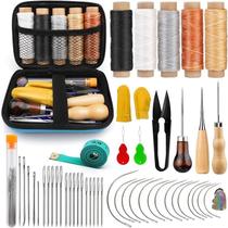 Kit de Ferramentas de Costura de Couro com Linhas Enceradas, Berço de Dedo e Agulhas