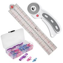 Kit de ferramentas de costura SINGER Fabric Clips, cortador de régua de 24 polegadas, 45 mm Kit de ferramentas de costura SINGER Fabric Clips, cortador de régua de 24 polegadas, 45 mm