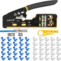 Kit de ferramentas de crimpagem CHZHLM RJ45 Pass Through com conectores Kit de ferramentas de crimpagem CHZHLM RJ45 Pass Through com conectores